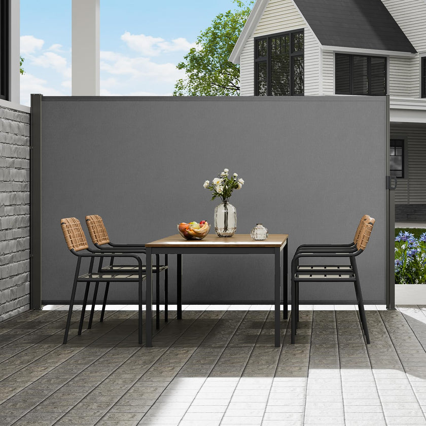 VEVOR Retractable Side Awning, 71''x 138'' Outdoor Privacy Screen, 180g Polyester Water-Proof Retractable Patio Screen, UV 30+ Room Divider Wind Screen for Patio, Backyard, Balcony, Gray 🍁 All In One Marketplace Canada