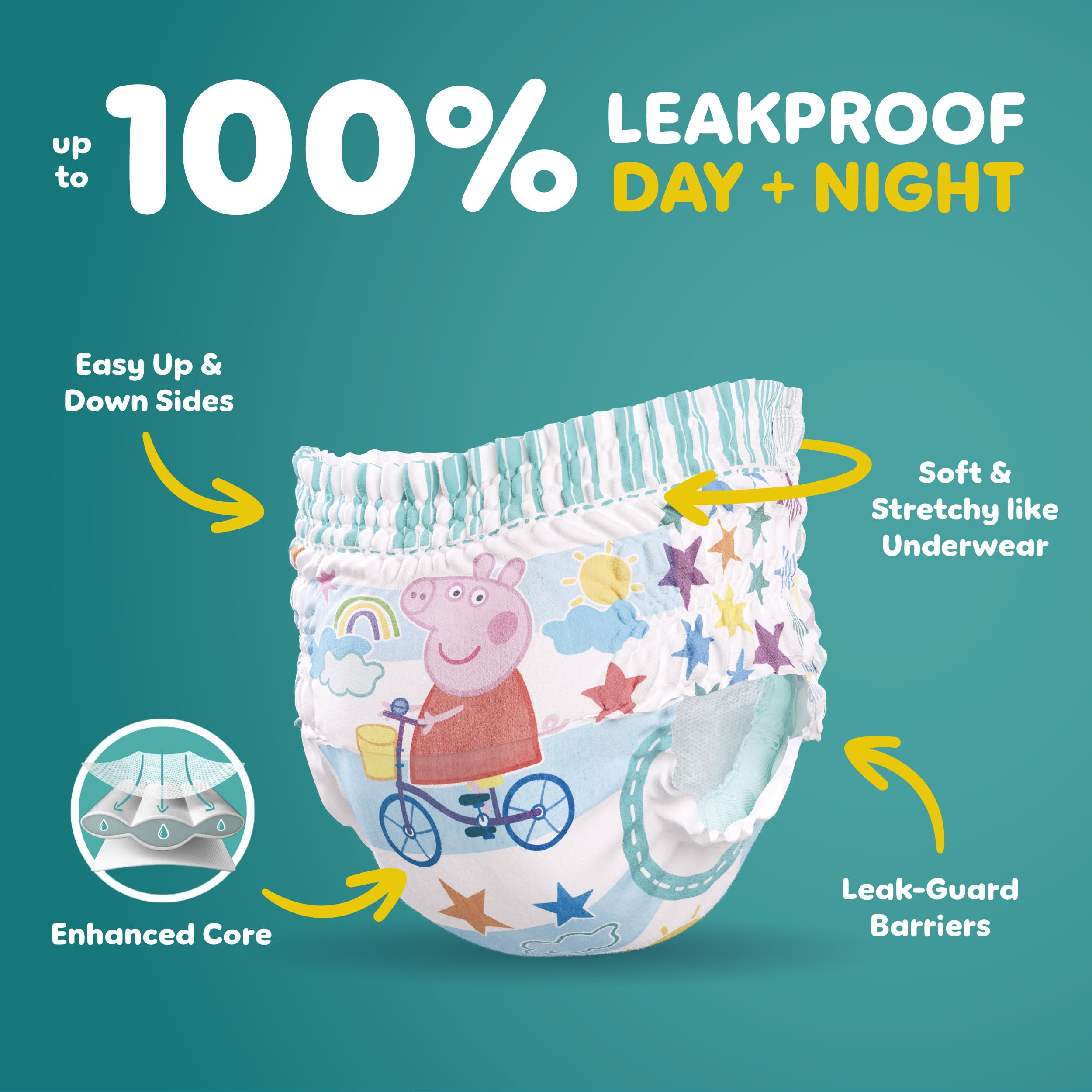 Pampers Easy Ups Girls & Boys Potty Training Pants, Size 7 (5T6T), Peppa Absorbent Training Underwear, Up to 100% Leakproof Day and Night, Hypoallergenic, 1 Pack (Count of 46) 🍁 All In One Marketplace Canada