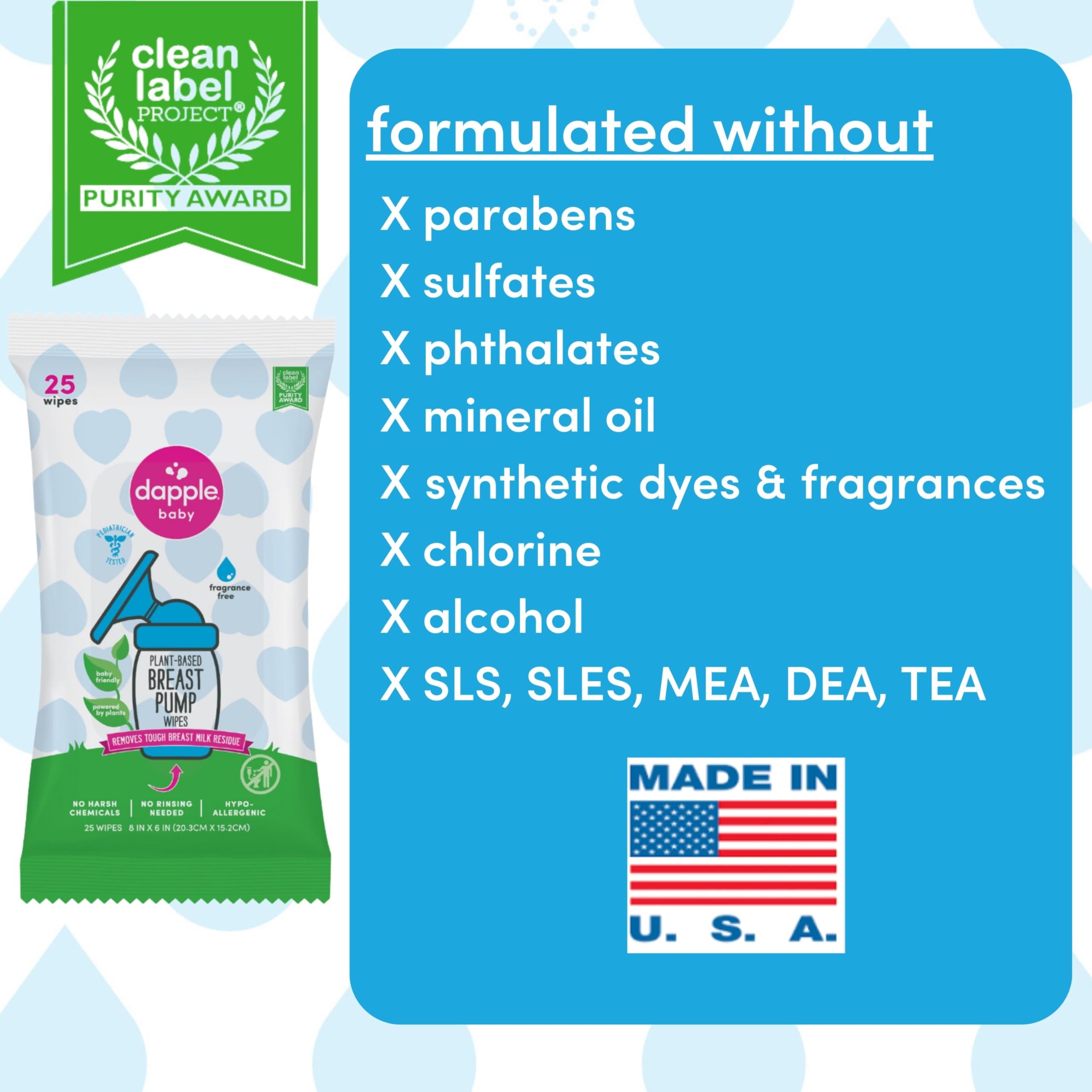 Dapple Baby - Breast Pump Wipes, Fragrance Free, 25 Count (Pack of 3) 🍁 All In One Marketplace Canada