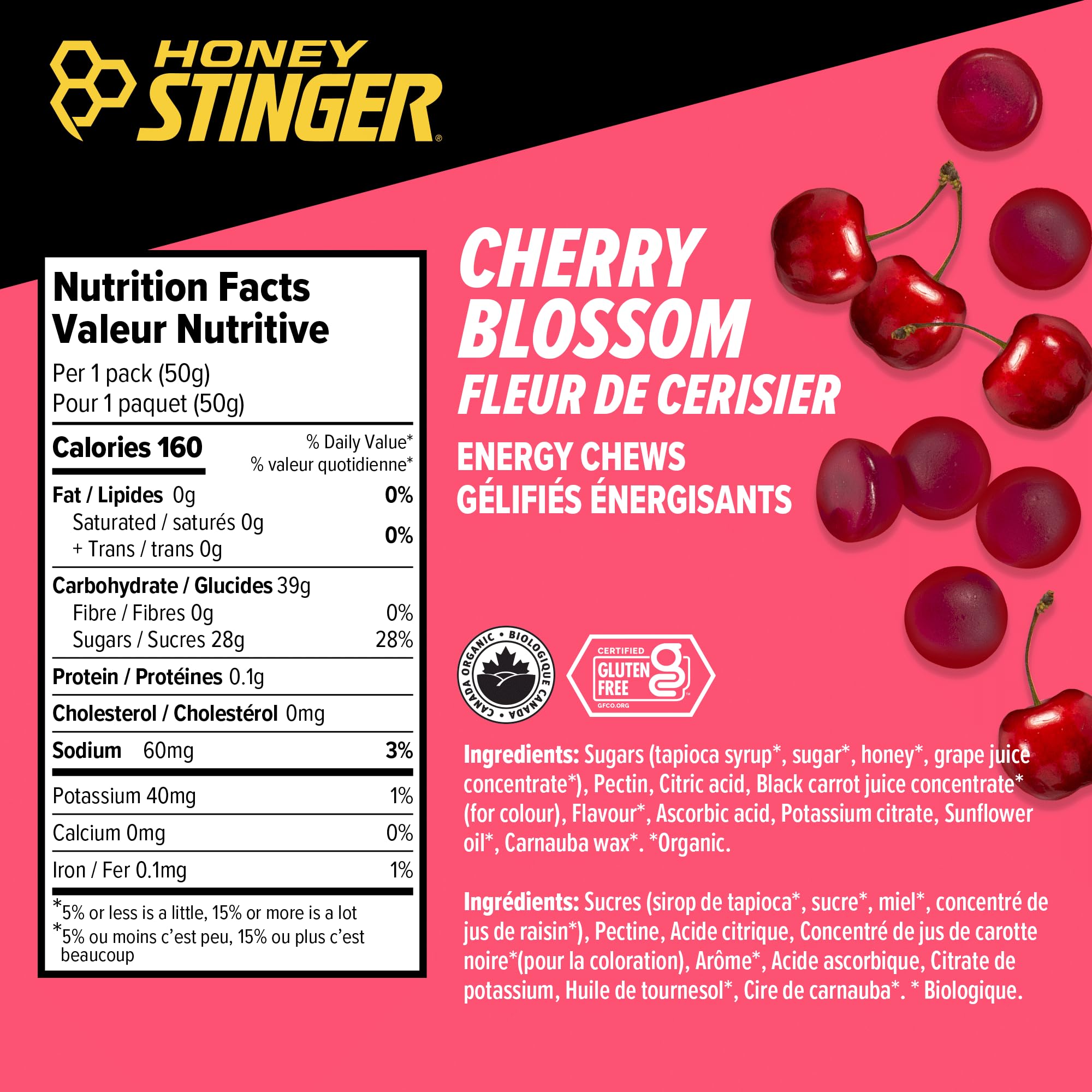 Honey Stinger Organic Cherry Blossom Energy Chew | Gluten Free & Caffeine Free | For Exercise, Running and Performance | Sports Nutrition for Home & Gym, Pre and Mid Workout | 12 Pack, 50g 🍁 All In One Marketplace Canada
