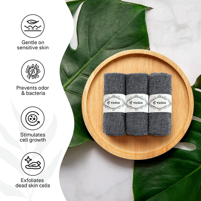 Yiclick Exfoliating Washcloth Towel, Exfoliating Body Scrubber, Back Scrubber Washer for Shower Bath, African Net Sponge Loofah Body Scrub Exfoliator, Exfoliating Cloth Brush Gloves for Women (Grey) 🍁 All In One Marketplace Canada