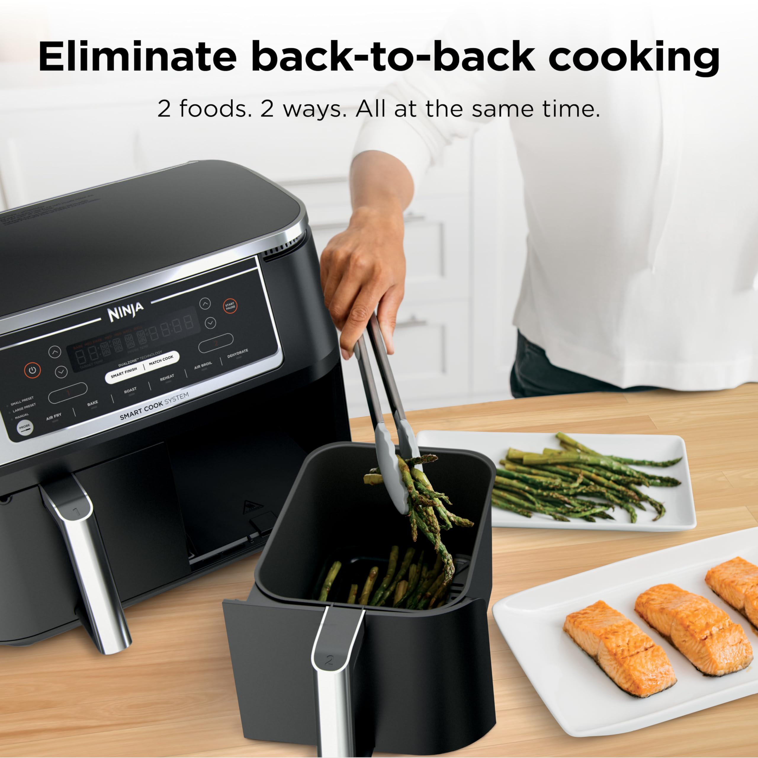 Ninja Foodi 10 QT 6-in-1 DualZone Smart XL Air Fryer, 2 Independent 5QT Baskets, Smart Cook Thermometer, Match Cook, Smart Finish, Air Fry, Roast, Bake, Dehydrate, Reheat, Grey, DZ550 🍁 All In One Marketplace Canada