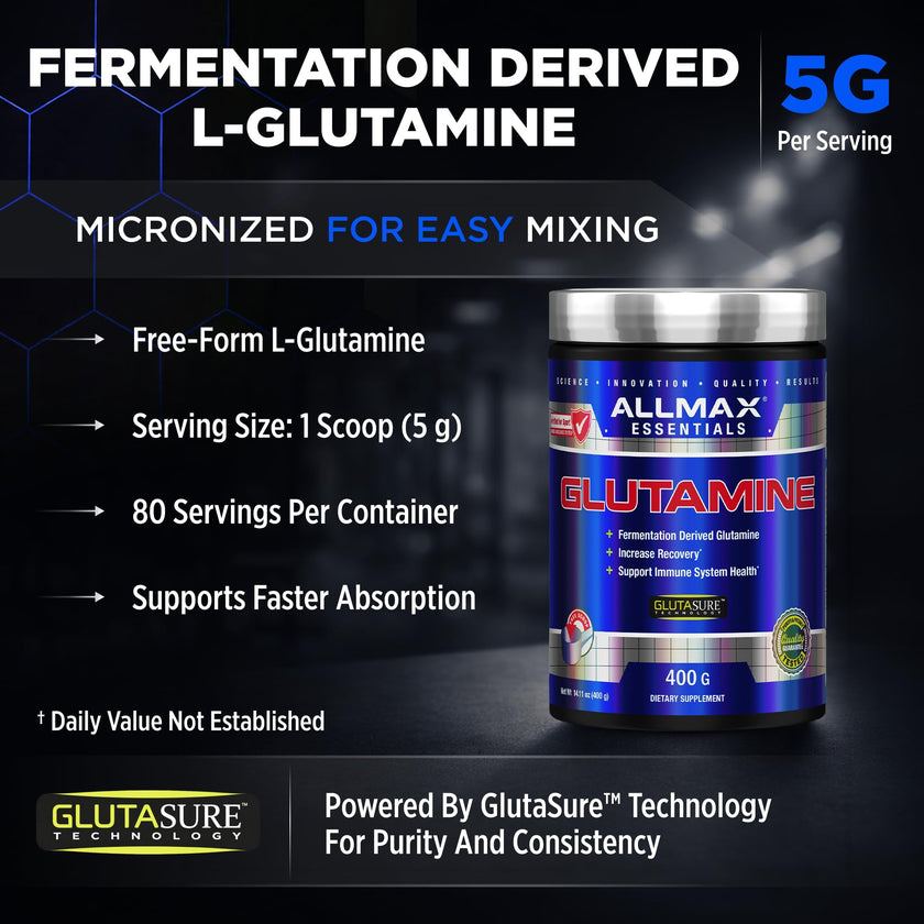 ALLMAX L-Glutamine Powder, Fermented, Unflavored, 400 g 🍁 All In One Marketplace Canada