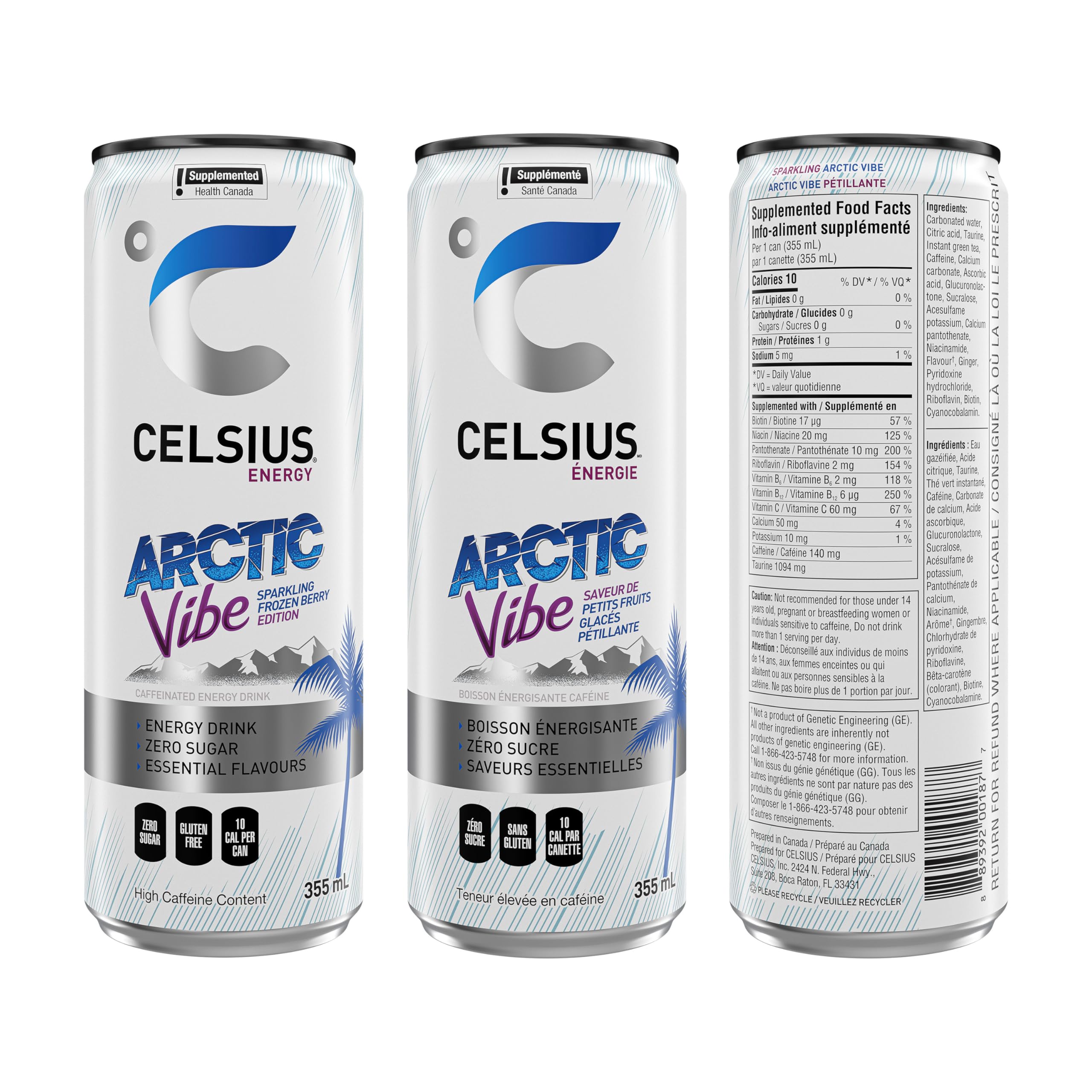 CELSIUS Sparkling Arctic Vibe, Zero Sugar Energy Drink, 355ml (Pack of 12) 🍁 All In One Marketplace Canada