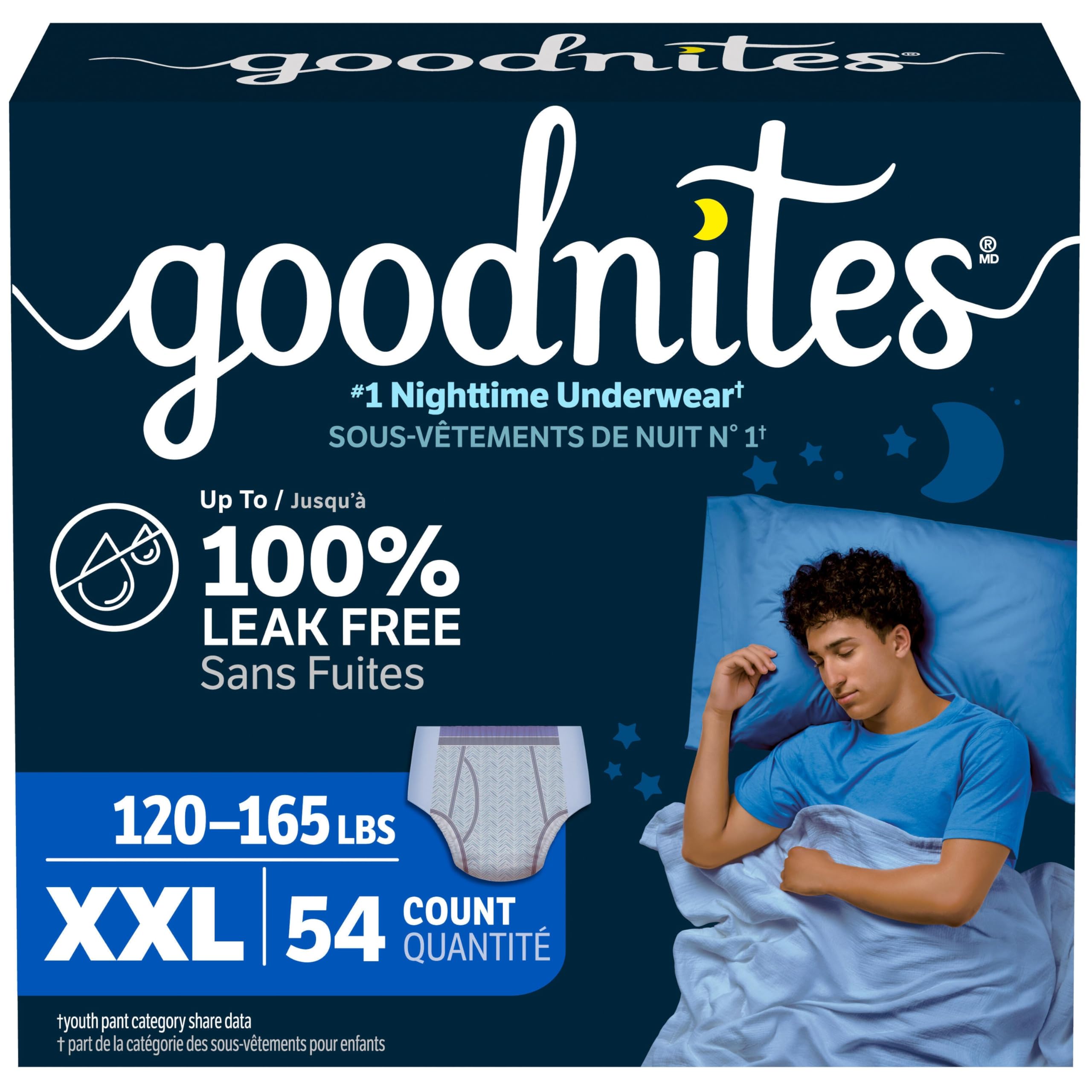 Goodnites Boys' Nighttime Underwear, Size XXL (120-165 lbs), 54 Ct (3 Packs of 18), Packaging May Vary 🍁 All In One Marketplace Canada