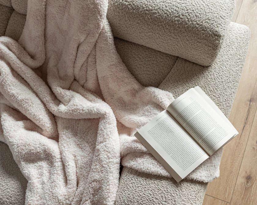 Primrose Pink and Soft White Vintage Floral Print Extended Throw