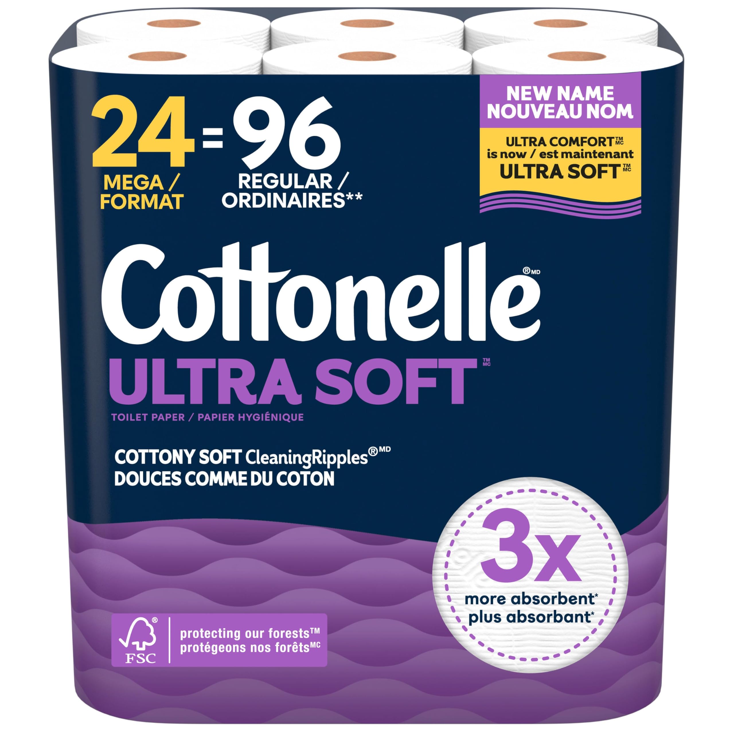 Cottonelle Toilet Paper, 24 Mega Rolls = 96 Regular Rolls, Ultra Soft (Formerly Ultra Comfort), Soft Bathroom Tissue, 244 Sheets per Roll, Packaging May Vary 🍁 All In One Marketplace Canada