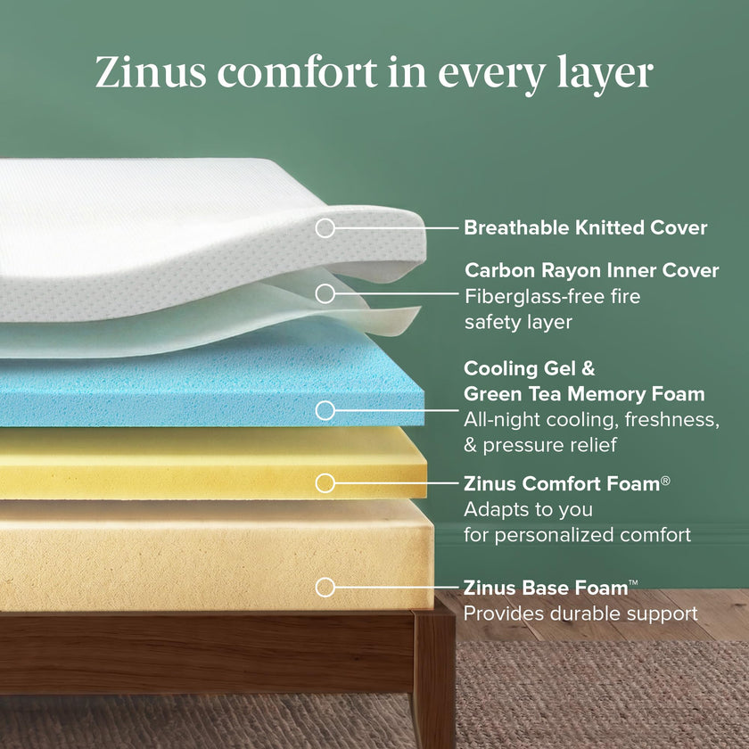 Zinus Twin Mattress - 10 Inch Green Tea Cooling Gel Memory Foam Mattress, Pressure Relief, for Cool Sleep, CertiPUR-US Certified Foam, Mattress in a Box, 10-Year Warranty, Twin Size 🍁 All In One Marketplace Canada