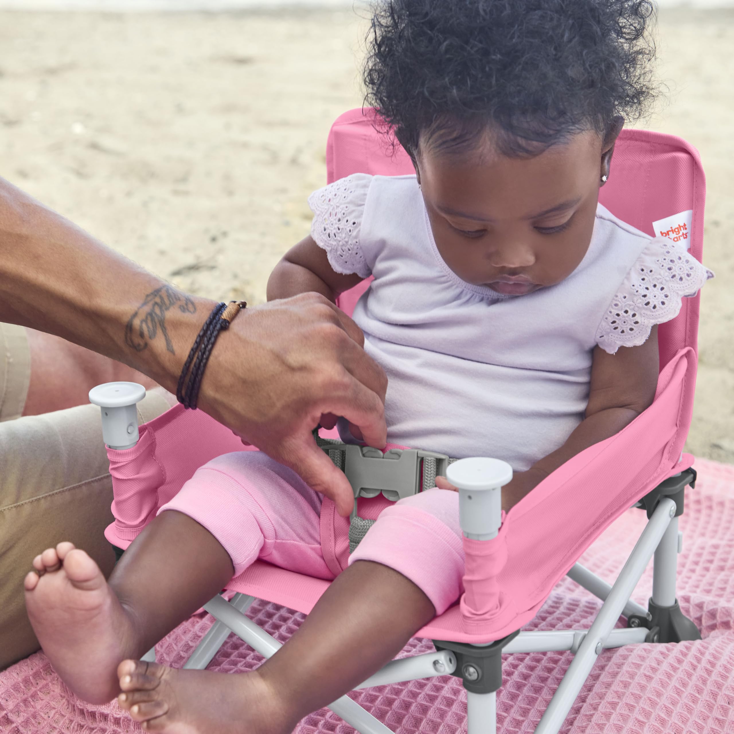 Bright Starts Pop 'N Sit Portable Booster, Indoor/Outdoor Use, Floor Seat with Feeding Tray, Pink, 6 Mos - 3 Yrs 🍁 All In One Marketplace Canada