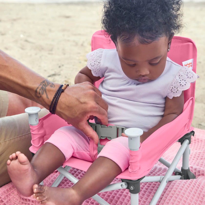 Bright Starts Pop 'N Sit Portable Booster, Indoor/Outdoor Use, Floor Seat with Feeding Tray, Pink, 6 Mos - 3 Yrs 🍁 All In One Marketplace Canada