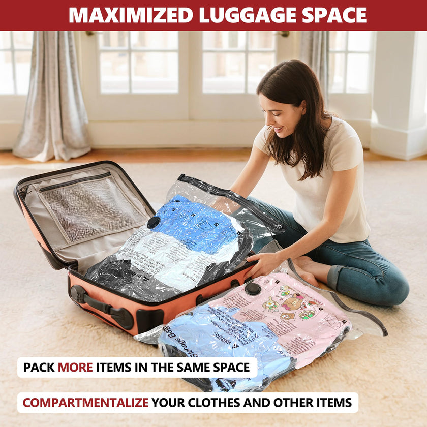 Vacuum Seal Bags for Clothing Travel and Home Storage, Travel Vacuum Bags with Electric Pump, Space Saver Compression Packing Cubes for Luggage Suitcase Bedding Blankets Clothes, 12 Combo 🍁 All In One Marketplace Canada