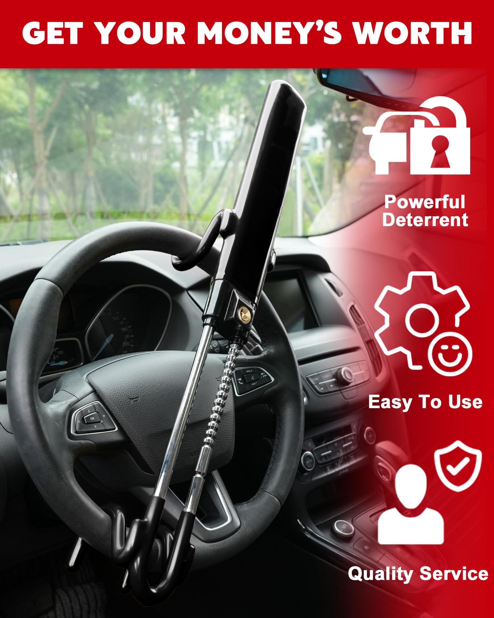 Tevlaphee Steering Wheel Lock Anti-Theft Car Device Heavy Duty Security Car Lock Antitheft Locking Devices Great Deterrent Adjustable Car Wheel Lock Anti Theft for Vehicle Truck with 3 Keys(Black) 🍁 All In One Marketplace Canada