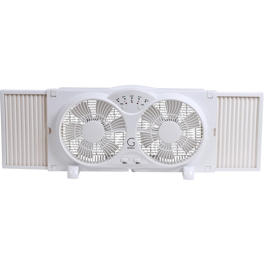 Genesis Twin Fan High Velocity Reversible AirFlow Fan, LED Indicator Lights Adjustable Thermostat & Max Cool Technology, ETL Certified, White (A1WINDOWFAN) 🍁 All In One Marketplace Canada