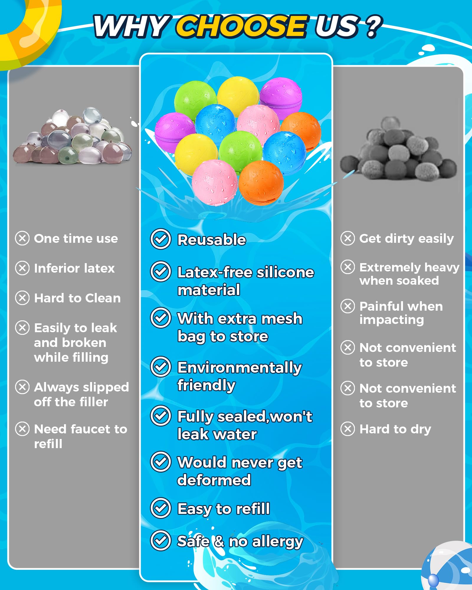 Reusable Water Bomb Balloons, Silicone Water Splash Ball with Mesh Bag, Quick Self-Sealing Water Bomb for Kids Adults Outdoor Activities Water Games Toy Outside Summer Fun Party Supplies (12Pack) 🍁 All In One Marketplace Canada