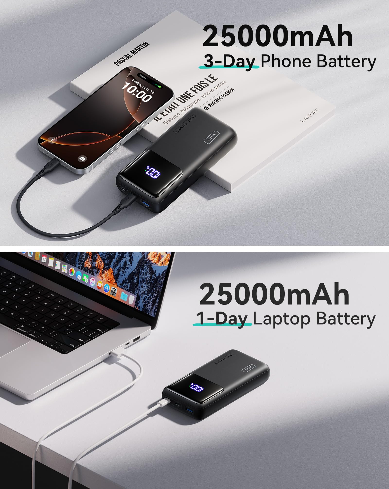INIU Laptop Power Bank, 100W 25000mAh Portable Laptop Charger, Fast Charging USB C in&Out External Battery Pack, Travel Powerbank for Laptop MacBook iPad Steam Deck iPhone 17 16 Samsung S25 etc 🍁 All In One Marketplace Canada