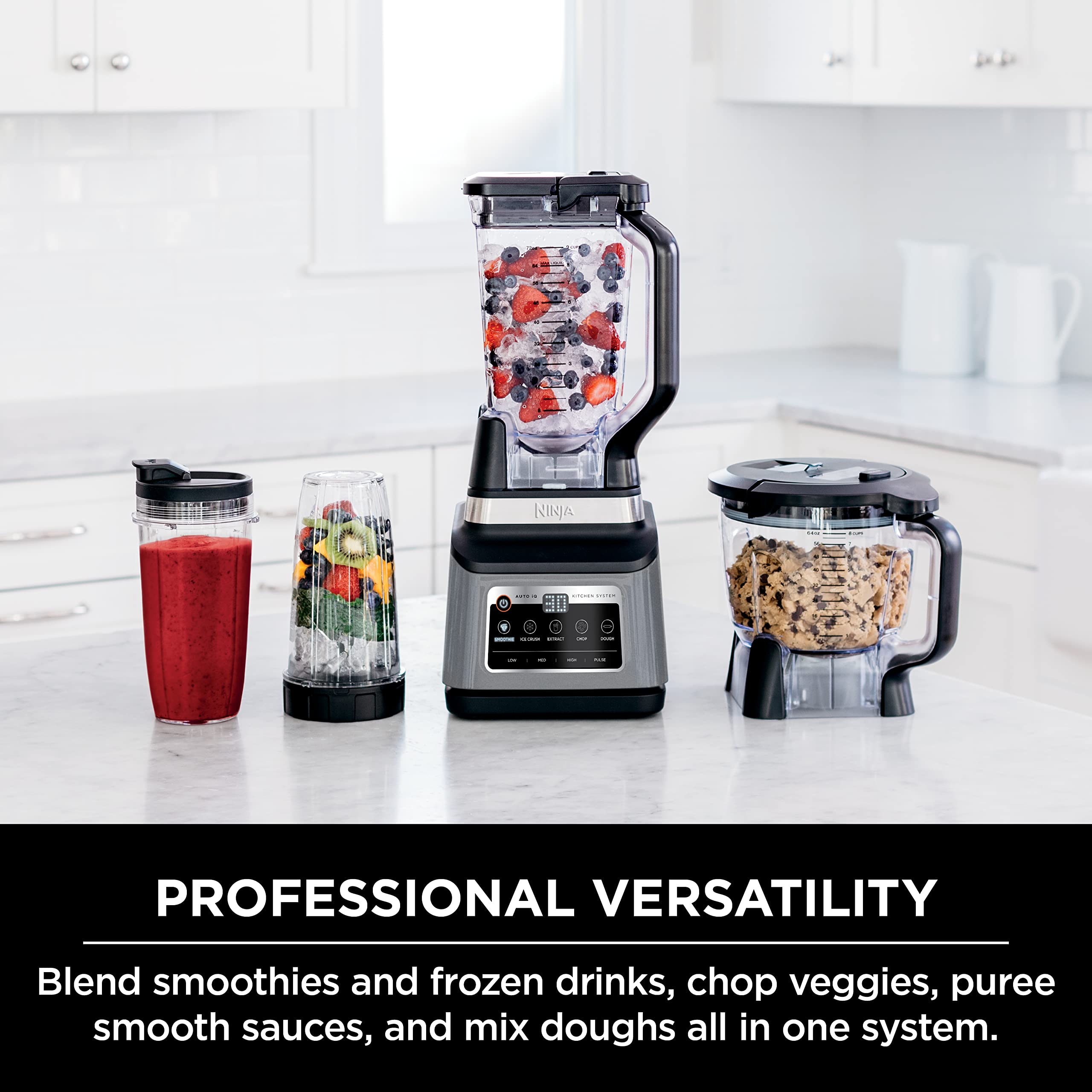 Ninja BN801C, Professional Plus Kitchen System With Auto-iQ, 72oz Pitcher, Black/Silver, 1400W (Canadian Version) 🍁 All In One Marketplace Canada
