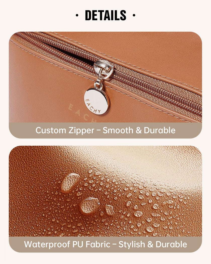 EACHY Travel Makeup Bag,Large Capacity Cosmetic Bags for Women,Waterproof Portable Pouch Open Flat Toiletry Bag Make up Organizer with Divider and Handle, Gifts for Women (Brown, Medium) 🍁 All In One Marketplace Canada