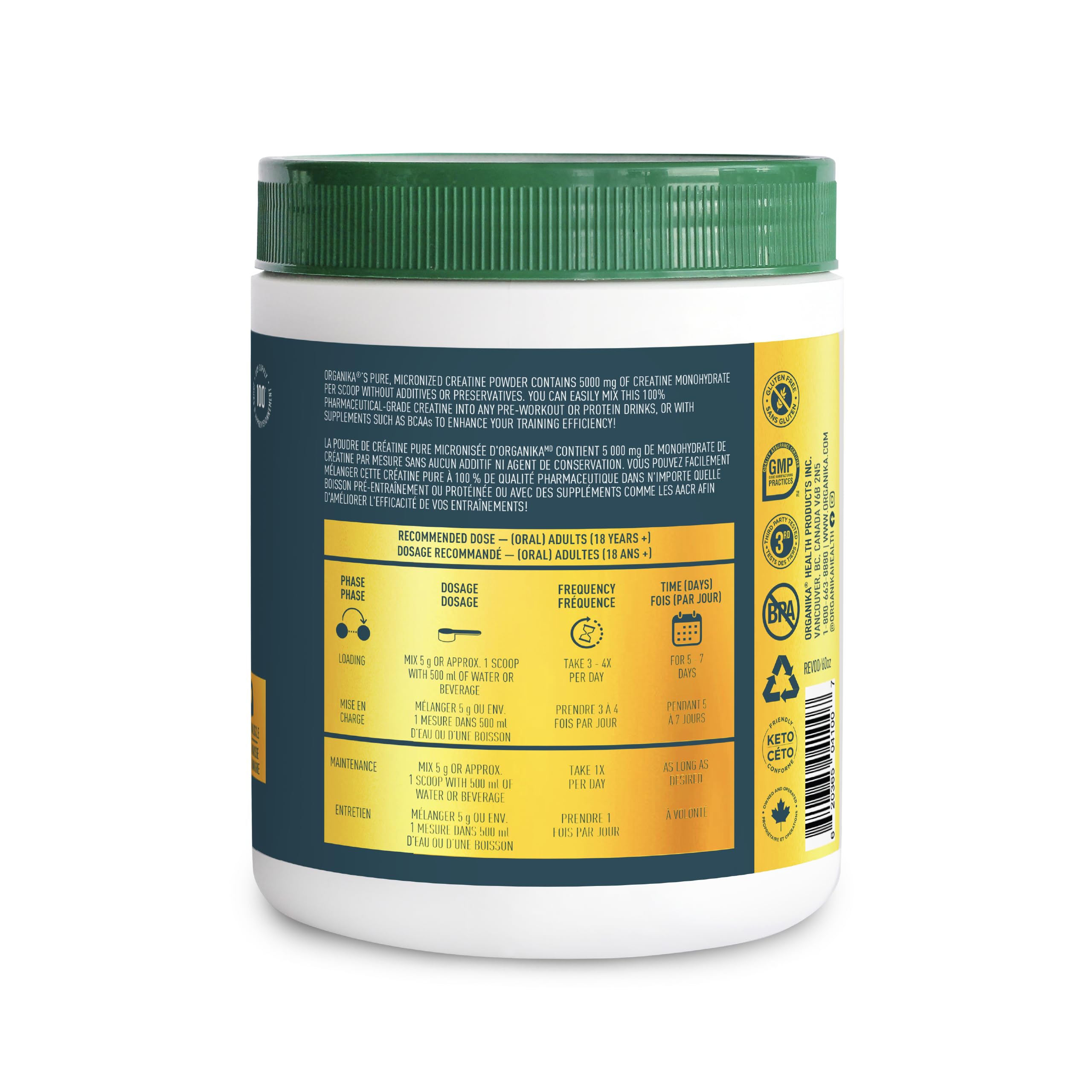 Organika Canadian-Made Creatine Powder- Pure Micronized Creatine Monohydrate - Helps Build Lean Muscle, Increase Strength, and Improved Recovery and Performance for Men and Women - 500g, 100 servings 🍁 All In One Marketplace Canada