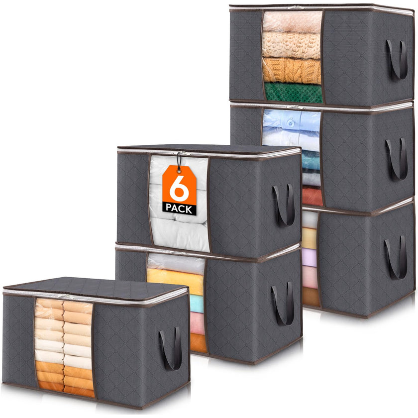 Lifewit 6 Pack Clothes Storage Bags, Foldable Fabric Closet Storage Containers and Organization, Underbed Lidded Storage Bins for Clothing, Blankets with Reinforced Handle, Sturdy Zipper, Clear Window 🍁 All In One Marketplace Canada