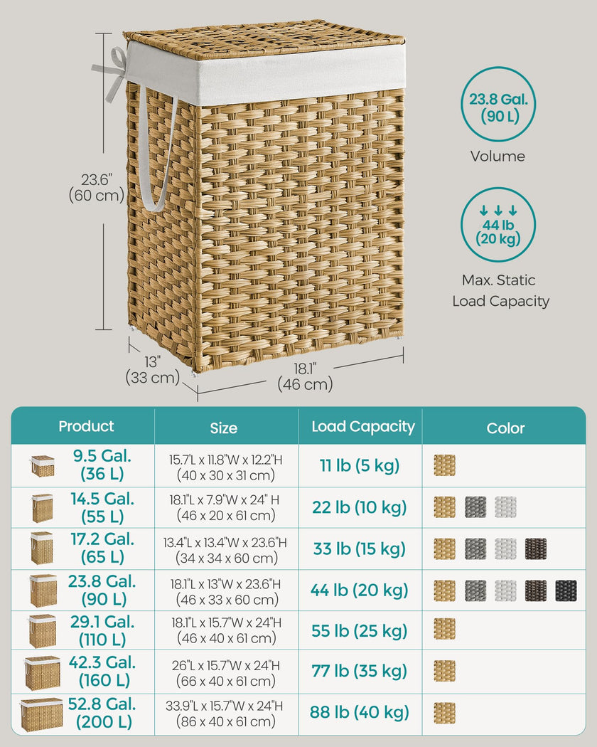 SONGMICS Laundry Hamper with Lid, 23.8 Gallon (90 L) Synthetic Rattan Clothes Laundry Basket with Lid and Handles, Foldable, Removable Liner, Natural ULCB051N01V1 🍁 All In One Marketplace Canada