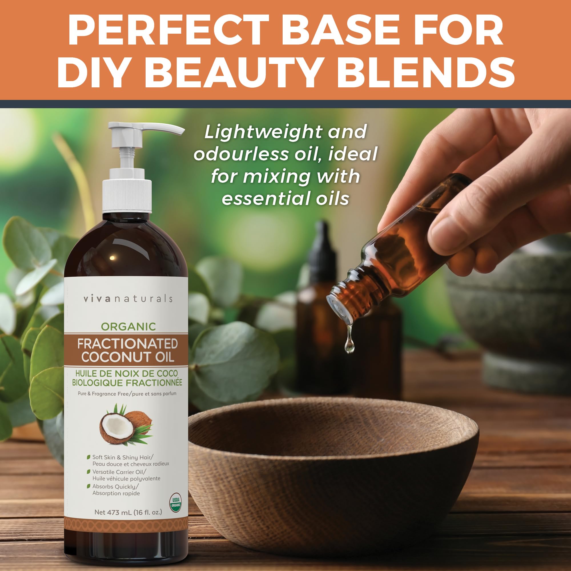 Viva Naturals Organic Fractionated Coconut Oil – Pure Massage Oils for Massage Therapy, Coconut Oil for Skin & Hair, Lightweight Carrier Oil for Essential Oils, 16 fl oz 🍁 All In One Marketplace Canada