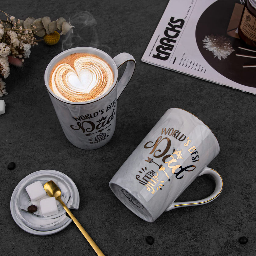 Fathers Day Gifts Presents for Dad - Dad Birthday Gift from Daughter, Son - World' s Best Dad Mug - Christmas Gift for Dad, New Dad, Husband - 14oz Grey Ceramic Coffee Mug, Greeting Card, Gift Box 🍁 All In One Marketplace Canada