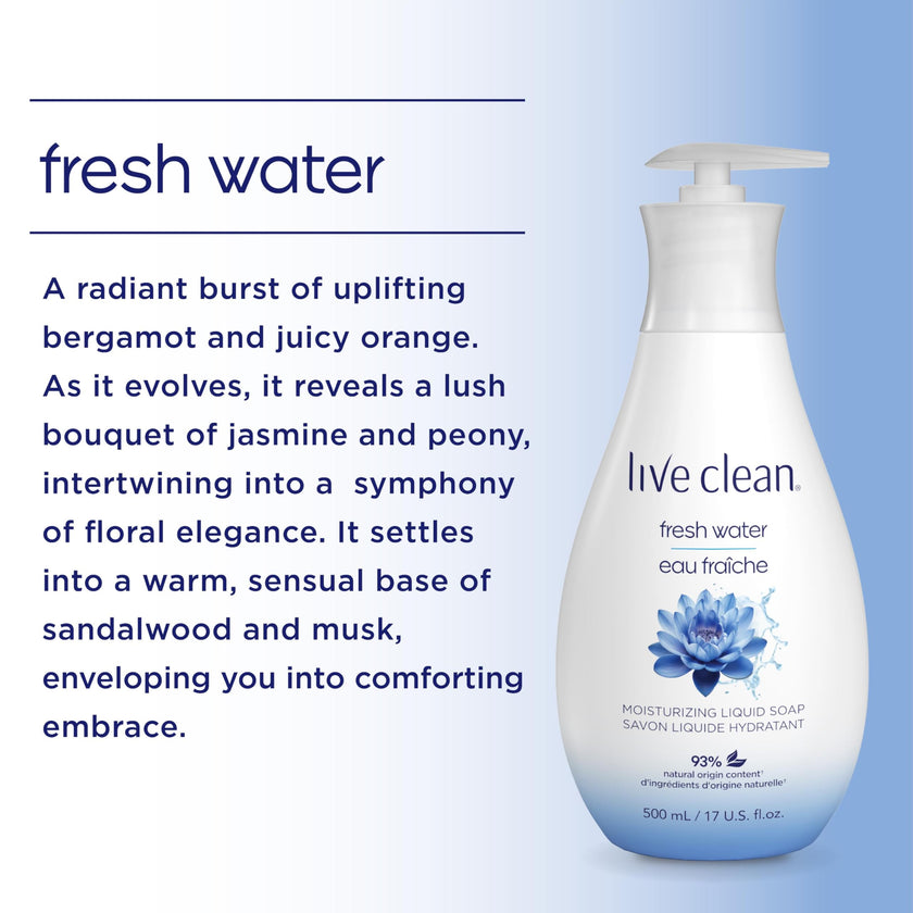 Live Clean Fresh Water Hydrating Liquid Hand Soap, 500 ml (Pack of 4)(Packaging may vary) 🍁 All In One Marketplace Canada