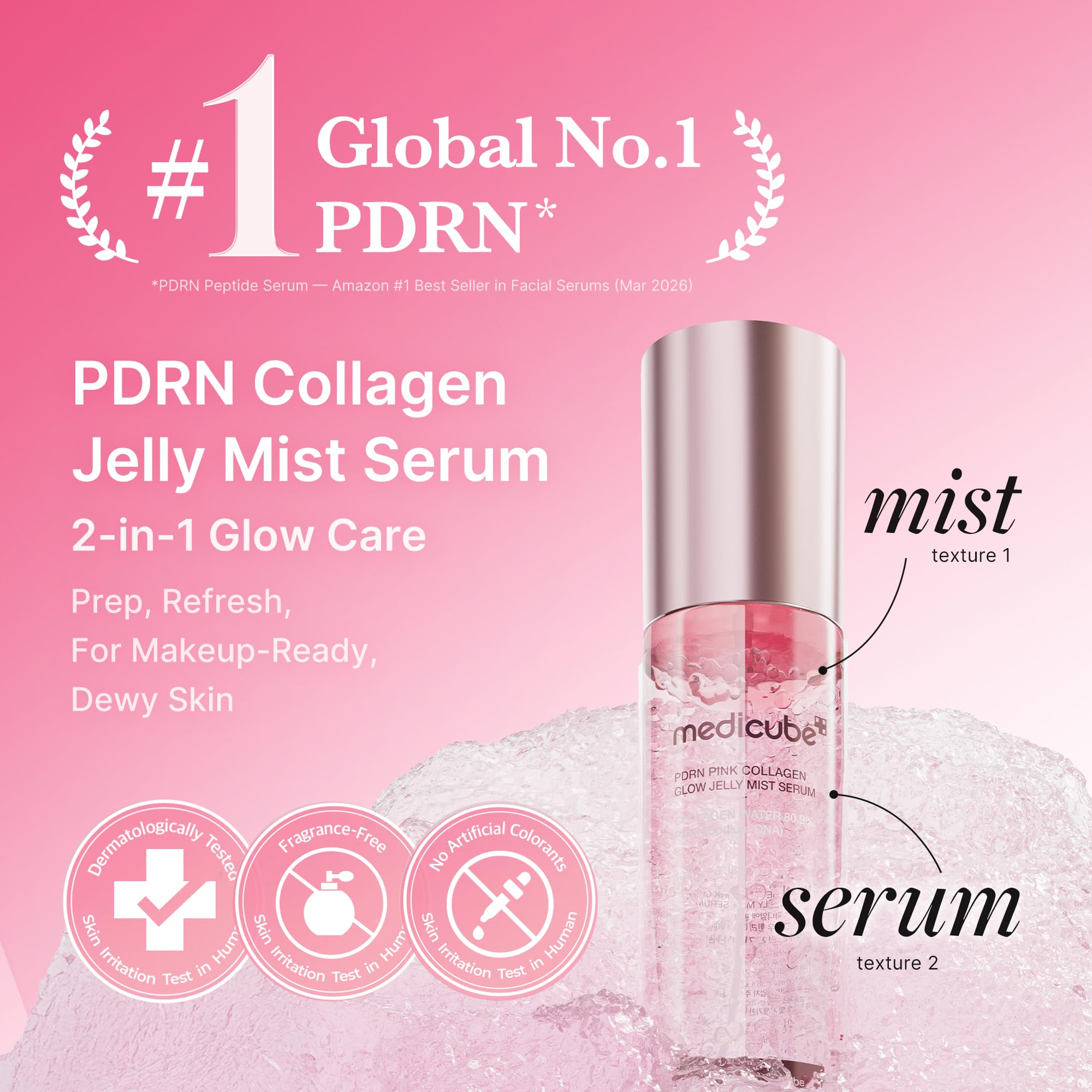 medicube Pink PDRN Collagen Glow Jelly Mist Serum | Dual-Texture Mist Serum with Niacinamide, Glutathione, Ceramide & Hyaluronic Acid | Lightweight for Deep Hydration, Radiance & Plump-Looking Skin 🍁 All In One Marketplace Canada