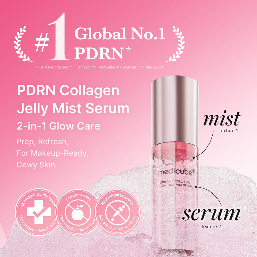medicube Pink PDRN Collagen Glow Jelly Mist Serum | Dual-Texture Mist Serum with Niacinamide, Glutathione, Ceramide & Hyaluronic Acid | Lightweight for Deep Hydration, Radiance & Plump-Looking Skin 🍁 All In One Marketplace Canada