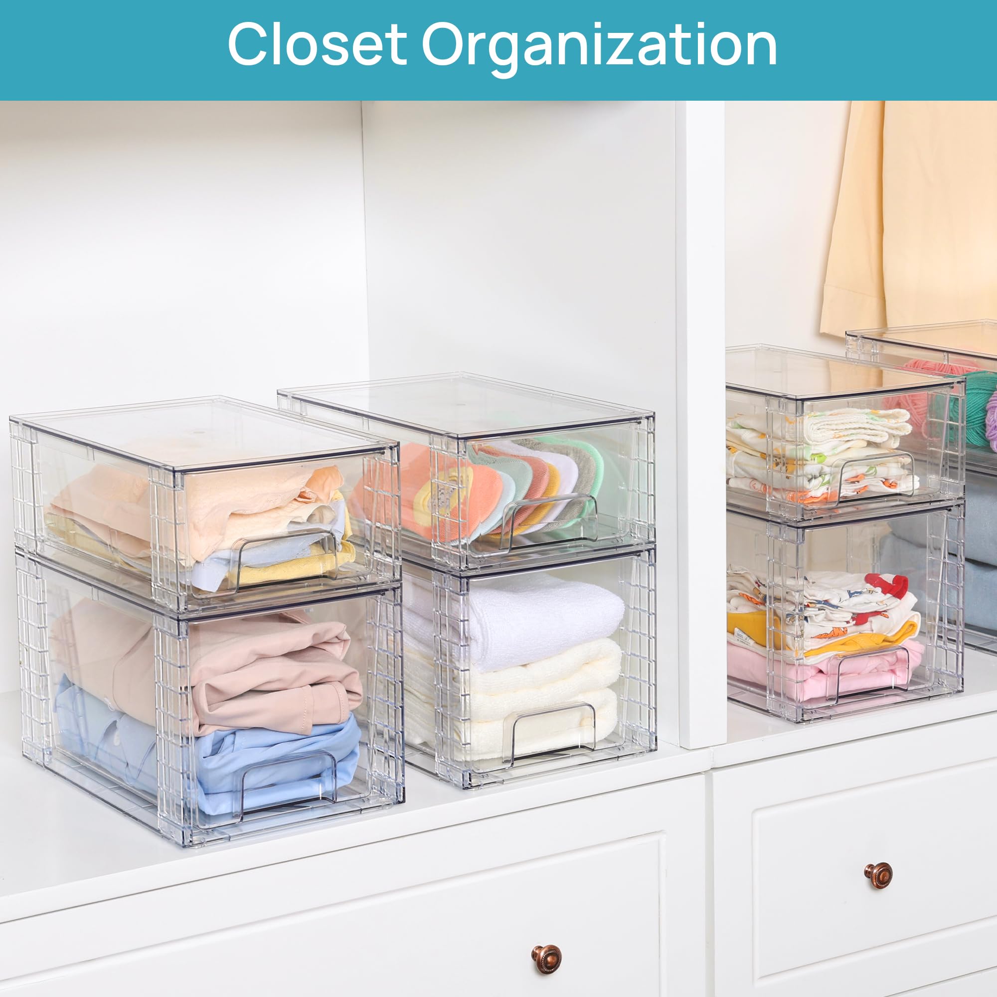 Vtopmart 4 Pack Large Stackable Storage Drawers,Clear Acrylic Drawer Organizers with Handles, Easily Assemble for Bathroom,Kitchen Undersink,Cabinet,Closet,Makeup,Pantry Organization and Storage 🍁 All In One Marketplace Canada