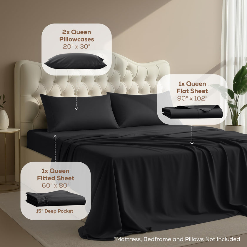 Utopia Bedding Queen Bed Sheet Set - 4 Piece Bedding - Soft Brushed Microfiber Fabric - Shrinkage & Fade Resistant - Easy Care (Black) 🍁 All In One Marketplace Canada