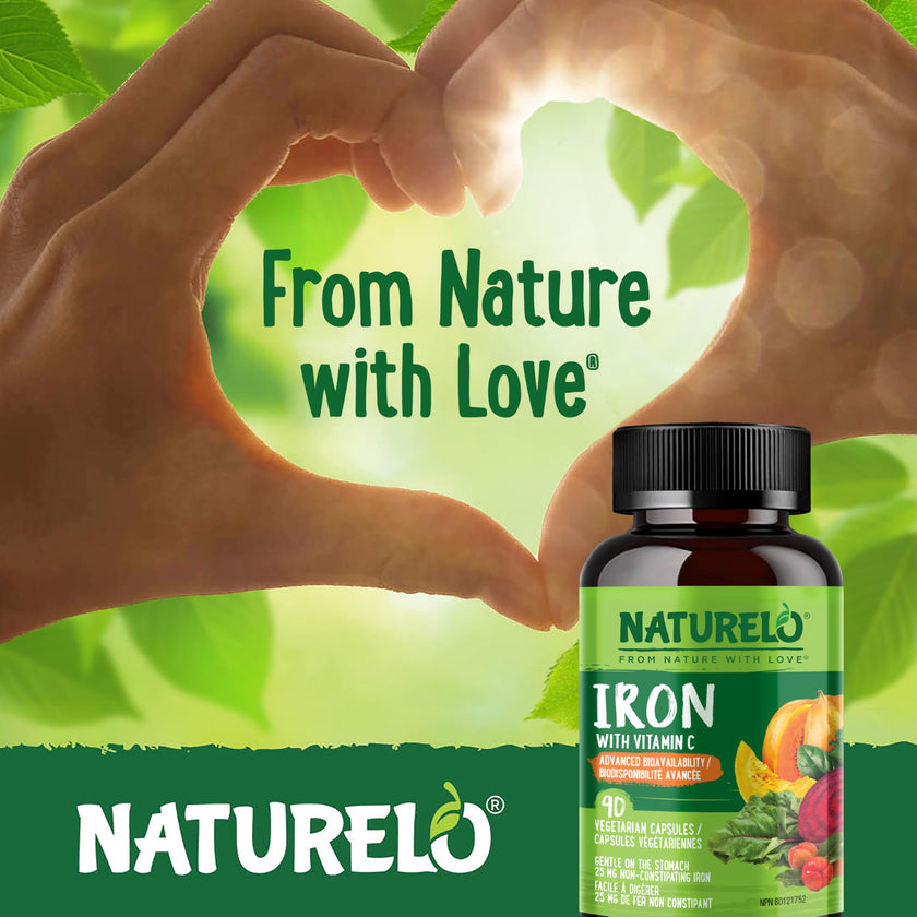 NATURELO Vegan Iron Supplement with Vitamin C and Organic Whole Foods, 90 Capsules, Gentle Iron Capsules for Women & Men with this Mineral Deficiency - Including Pregnancy, Anemia and Vegan Diets 🍁 All In One Marketplace Canada