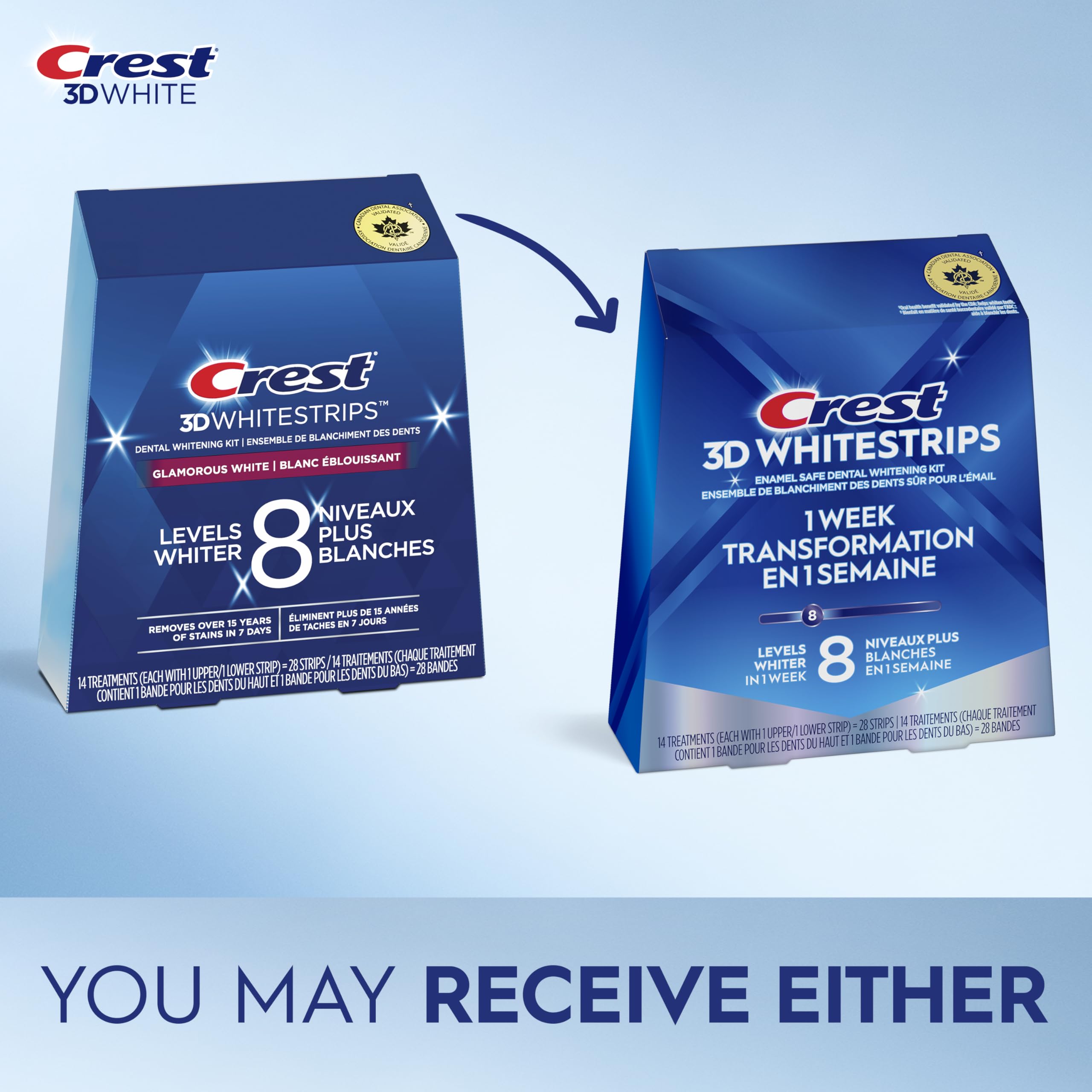 Crest 3D Whitestrips 1 Week Transformation At-home Teeth Whitening Kit, 14 Treatments, 8 Levels Whiter 🍁 All In One Marketplace Canada