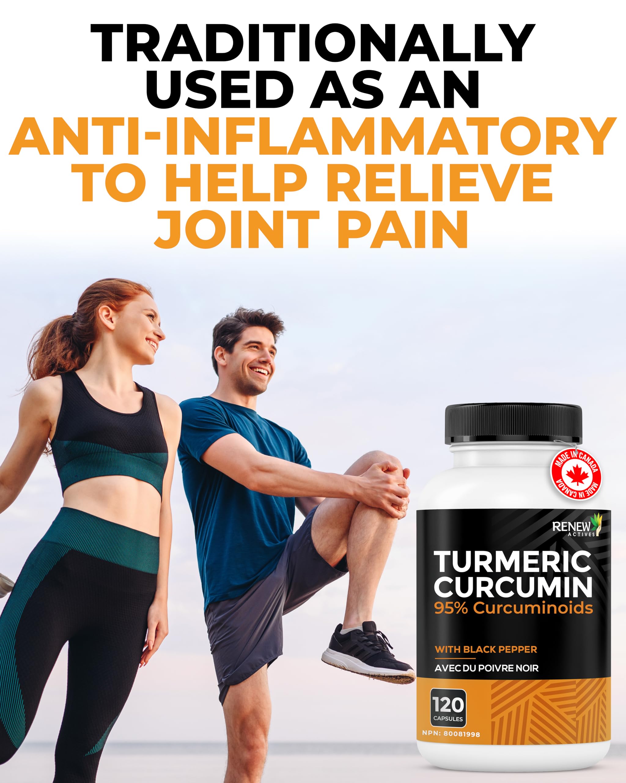 RENEW ACTIVES Turmeric Curcumin – Ultra Potent 95% Curcuminoids with BioPerine Black Pepper for Maximum Absorption – Supports Joint Health, Mobility, Digestion & Liver – Made in Canada – 120 Capsules 🍁 All In One Marketplace Canada