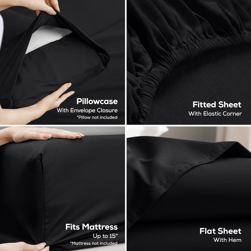Utopia Bedding Queen Bed Sheet Set - 4 Piece Bedding - Soft Brushed Microfiber Fabric - Shrinkage & Fade Resistant - Easy Care (Black) 🍁 All In One Marketplace Canada