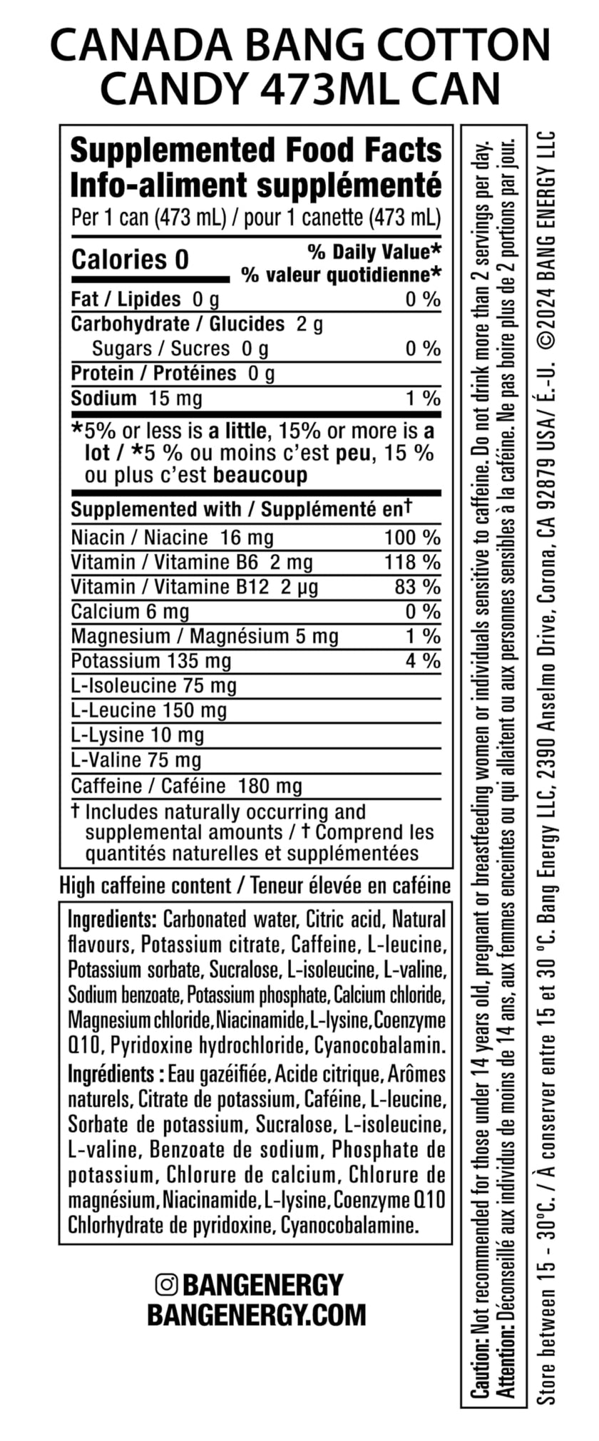 BANG ENERGY Cotton Candy, 473 mL Cans (12 Pack) – Zero Sugar, Zero Calorie Energy Drink 🍁 All In One Marketplace Canada