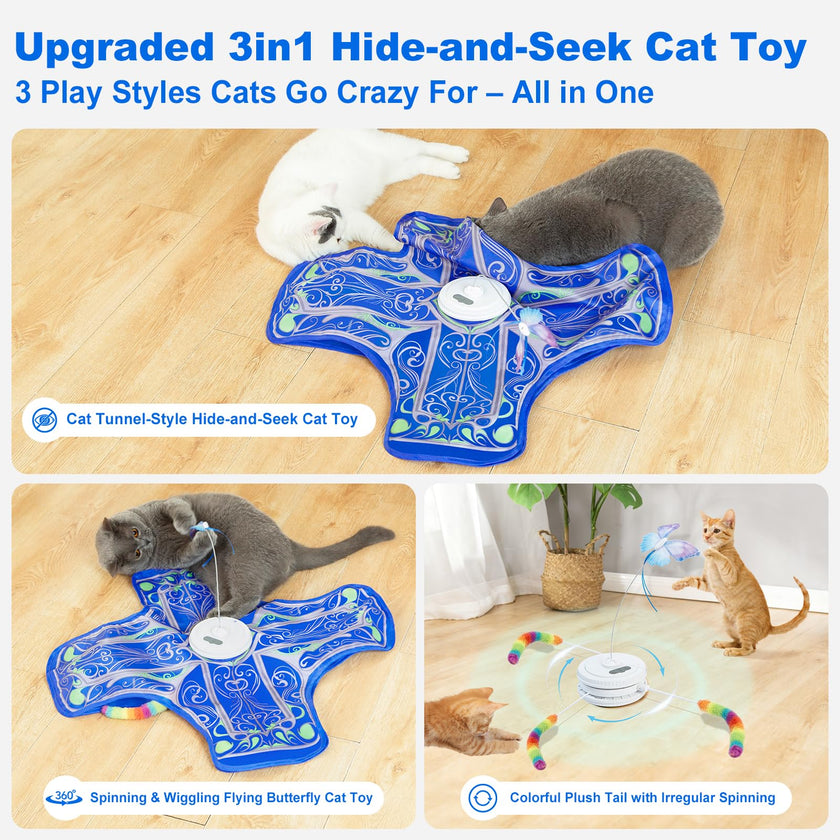 Qraxond Interactive Cat Toys for Indoor Cats,[Newly Upgraded] Rechargeable Touch Activated Hide and Seek Kitten Toy with Fluttering (Blue Cover Cloth Toy) 🍁 All In One Marketplace Canada