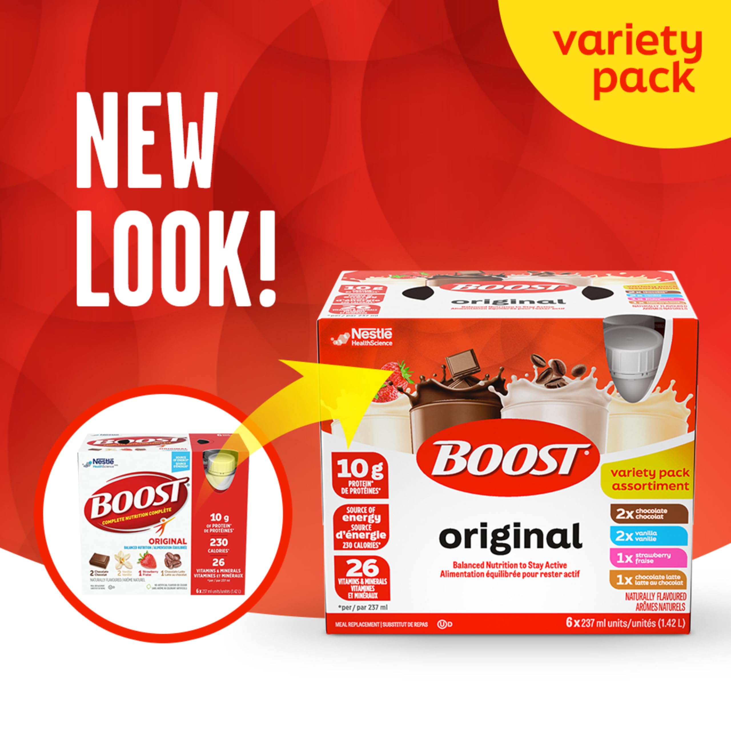 BOOST Original Meal Replacement Drink, 6x237ml Variety Pack, Case Pack of 4, Packaging May Vary 🍁 All In One Marketplace Canada