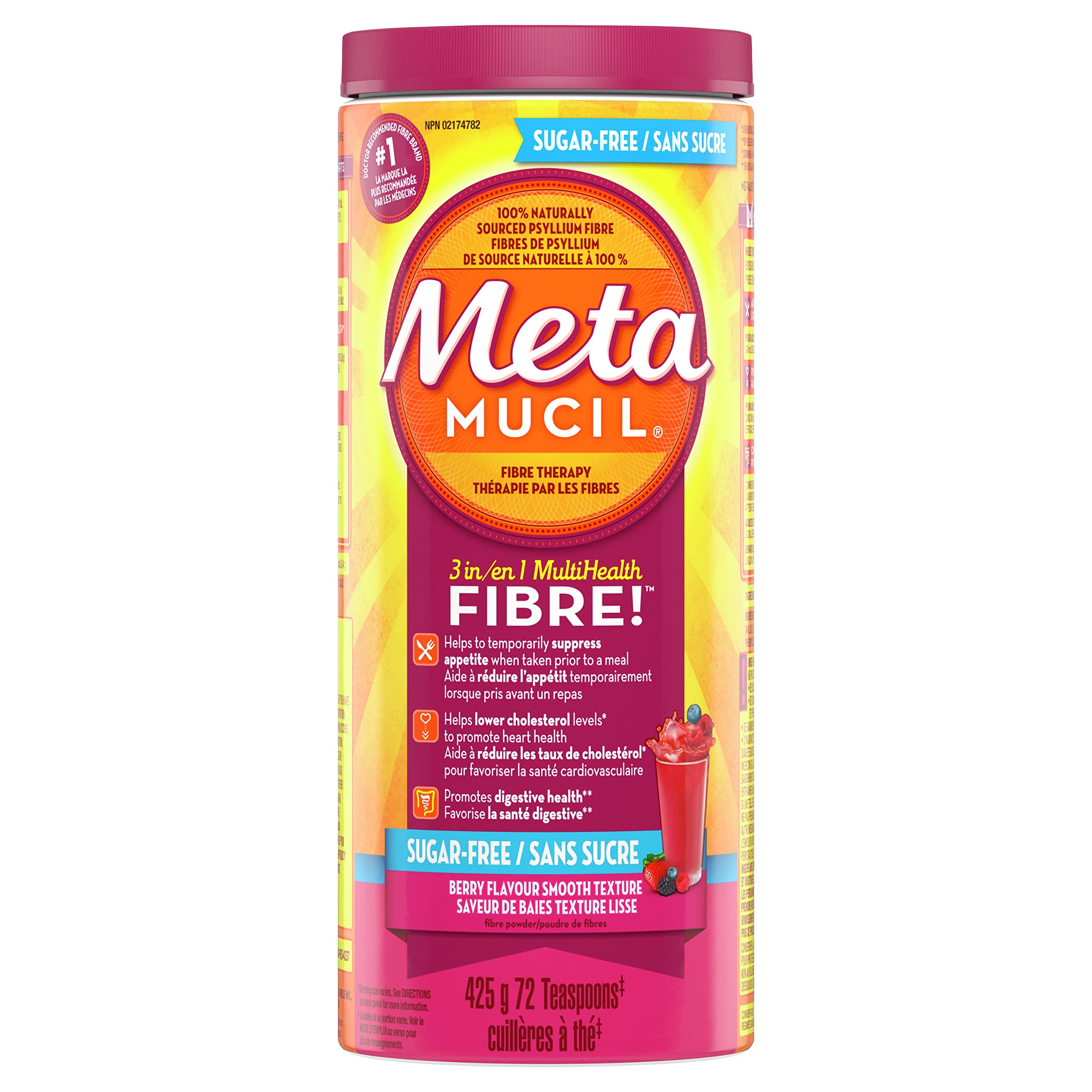Metamucil, Daily Psyllium Husk Powder Supplement, Sugar-Free, 4-in-1 Fibre for Digestive Health, Berry Smooth Flavored Drink, 72 Servings 🍁 All In One Marketplace Canada