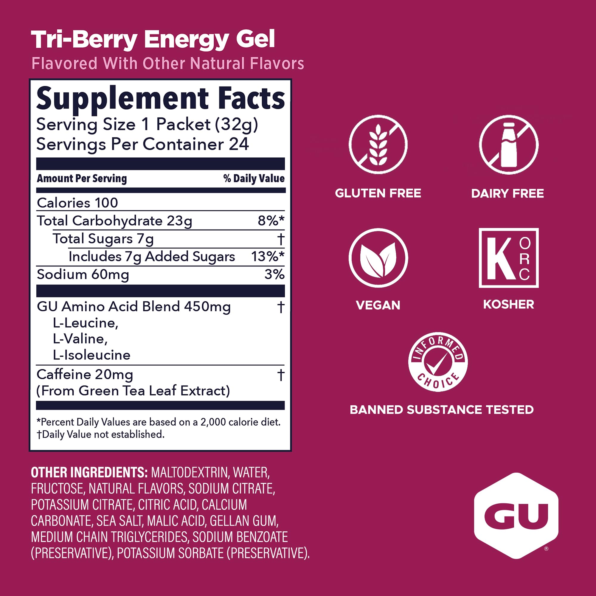 GU ENERGY Original Sports Nutrition Energy Gel, Tri Berry, 24-Count 🍁 All In One Marketplace Canada