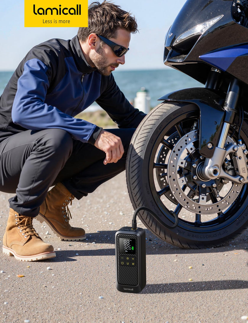 Lamicall Tire Inflator Portable Air Compressor - [5X Faster Inflation] Air Pump with Digital Pressure Gauge & LED Light, 150PSI Electric Tyre Pump for Car Motorcycle Wheel Simulator, Wheel, Mom Gift 🍁 All In One Marketplace Canada