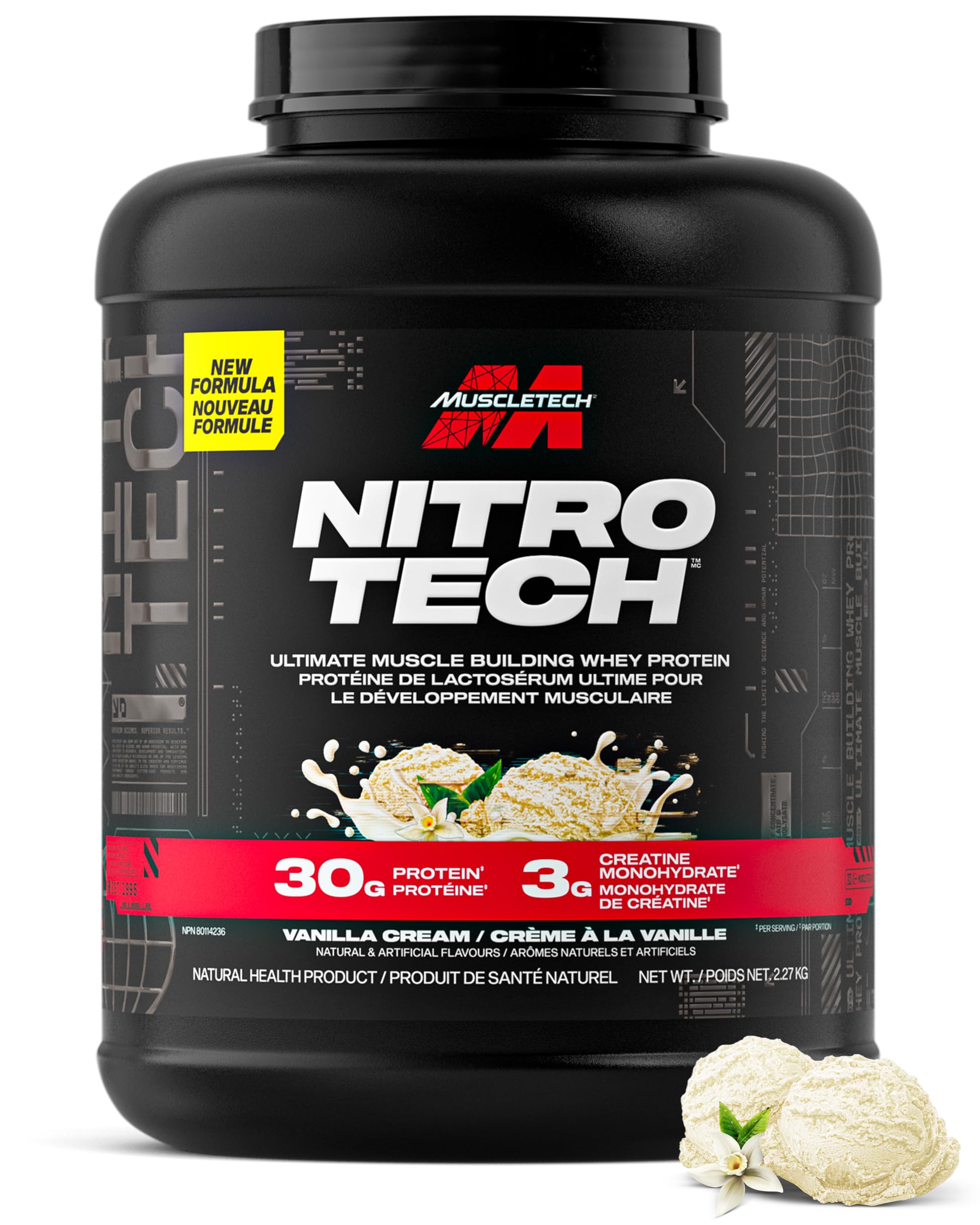 Muscletech Whey Protein Powder - Nitro-Tech Ultimate Muscle Building Formula with Whey Protein Isolate & Peptides - 30g of Protein, 3g of Creatine & 6.8g of BCAA - Vanilla Cream, 5 Pound (Pack of 1) 🍁 All In One Marketplace Canada