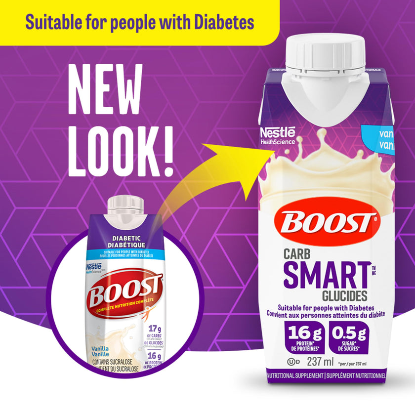 BOOST CarbSmart Vanilla, High Protein, Low Sugar, 24 Vitamins & Minerals, Nutritional Supplement, 16g Protein, 0.5g Sugar, Kosher, Gluten-free, Suitable For Diabetics, 24 Bottles, 6 kg 🍁 All In One Marketplace Canada