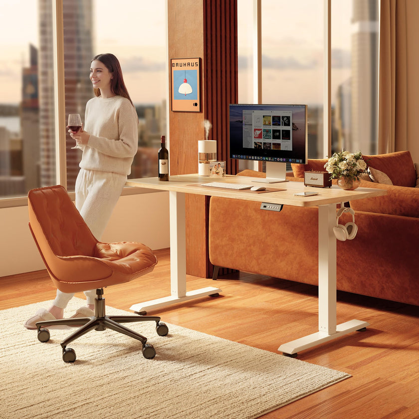 FEZIBO Standing Desk 47 x 24 Inch, Height Adjustable Desk with Memory Buttons, Electric Sit Stand Desk with 7th Gen Lift System, Home Office Table with Splice Board (Maple) 🍁 All In One Marketplace Canada