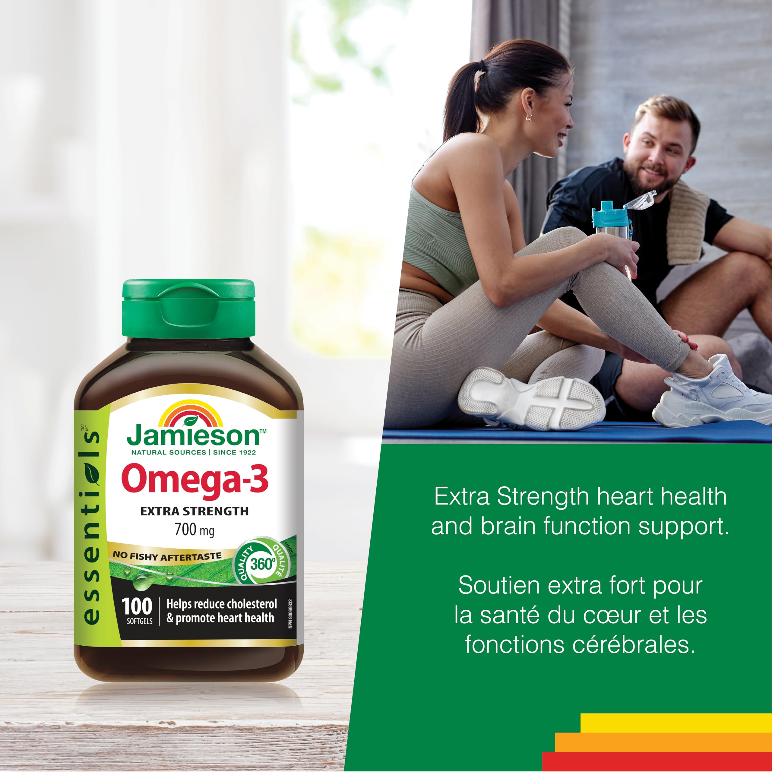 Jamieson Extra Strength Omega-3 700 mg, No Fishy Aftertaste, Supports Heart, Brain, and Eye Health, Arthritis Support. With EPA and DHA, Non-GMO, Gluten-Free, 100 Softgels, Proudly Canadian 🍁 All In One Marketplace Canada