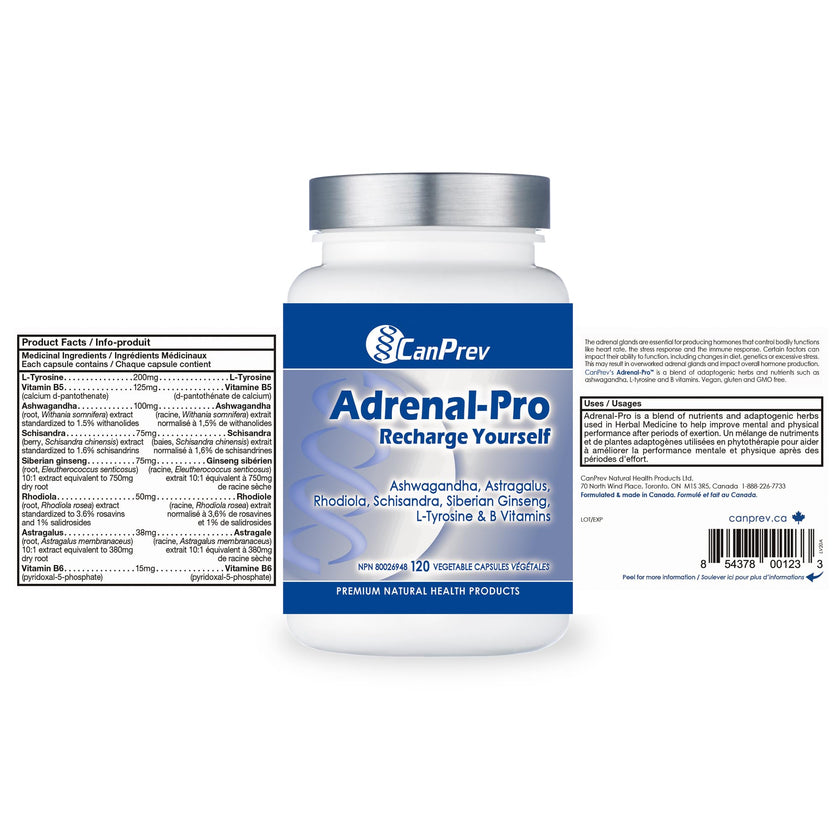 CanPrev Adrenal-Pro Recharge Yourself, 120 Vegan V-Caps with Siberian Ginseng, 30-Day Supply with Ashwagandha, Astragalus, L-Tyrosine, B5 & B6 - Supports Energy Levels, Physical and Mental Vitality 🍁 All In One Marketplace Canada