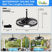 Depuley Outdoor Ceiling Fan with Light: 20 Inch Waterproof Gazebo Fans with Lights Outdoor Hanging - Plug in Remote App Control Caged Fans for Patios Pergola Porch Canopy - 6 Speed Black 🍁 All In One Marketplace Canada