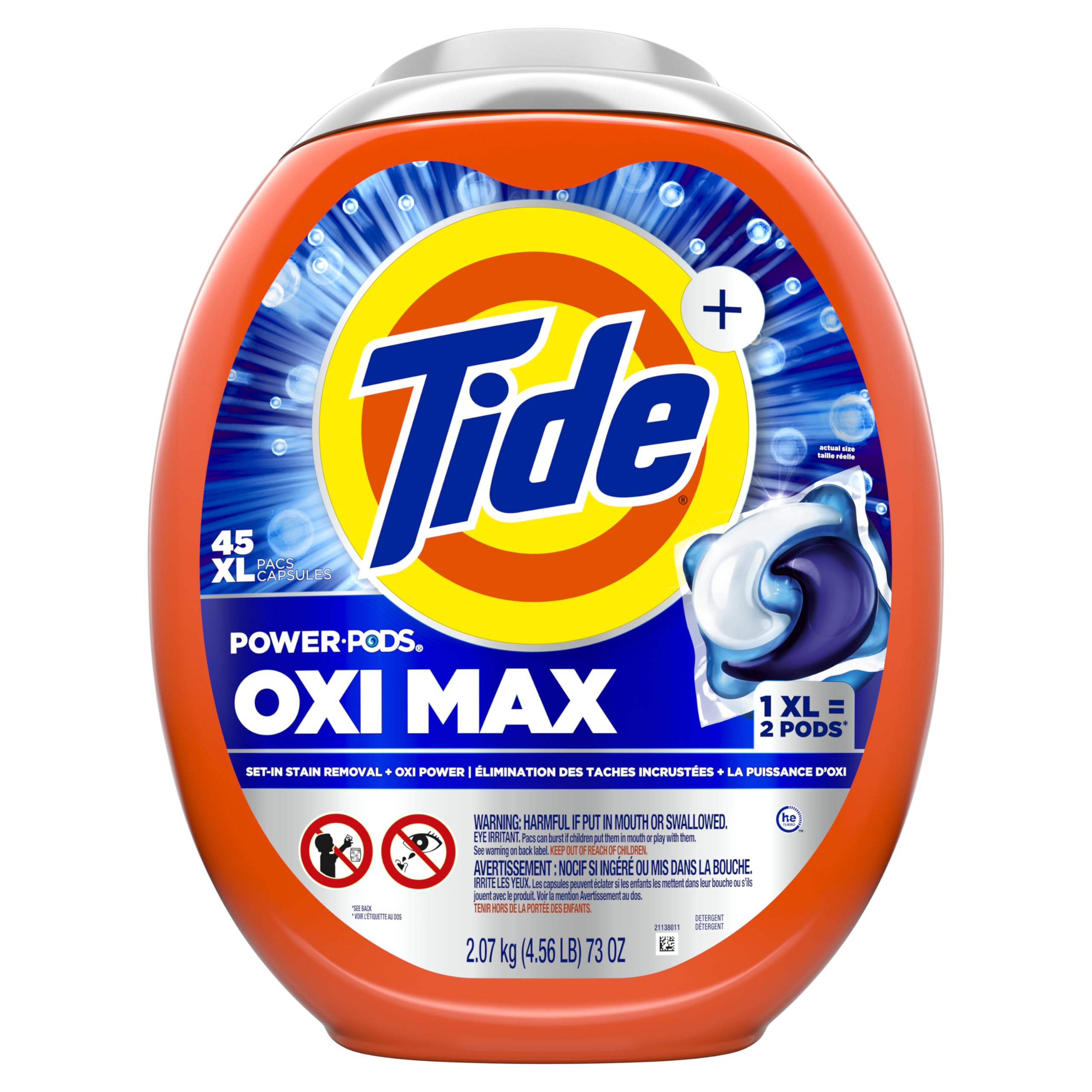 Tide Oxi Max Power PODS Laundry Detergent Pods, Stain Remover Plus Oxi Power, Detergent soap pacs for laundry washing, HE compatible, 45 Count 🍁 All In One Marketplace Canada