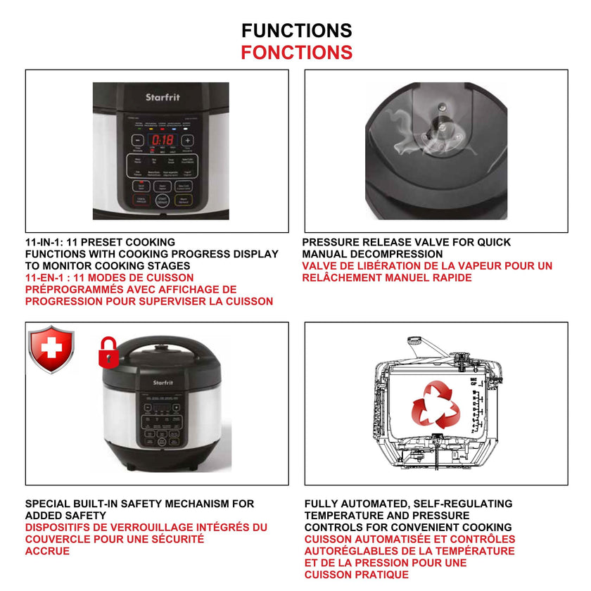 Starfrit Electric Pressure Cooker - 8L Capacity - Steam Tray, Measuring Cup & Spatula - 11 Preset Cooking Functions 🍁 All In One Marketplace Canada