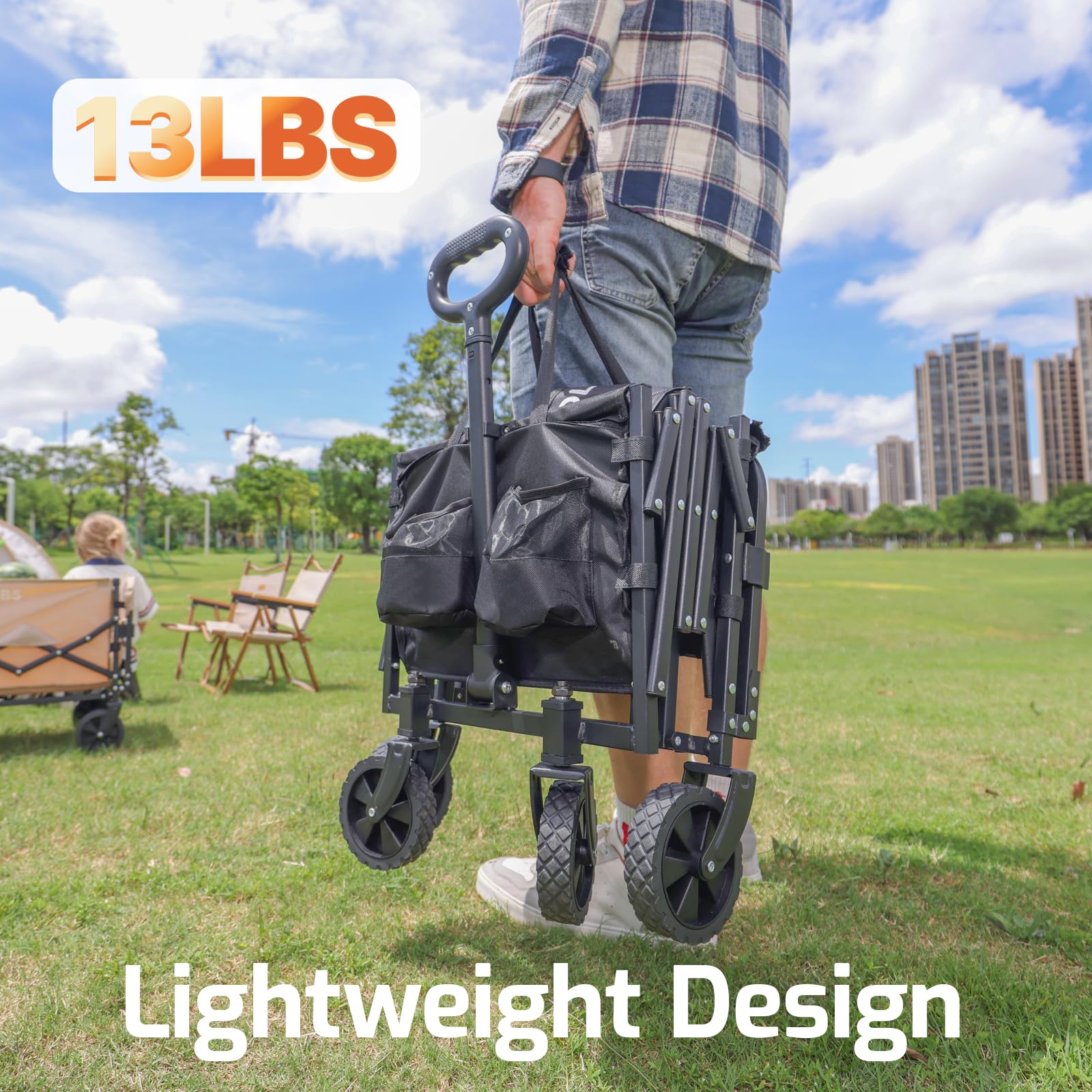 Golabs Collapsible Wagon Cart Max 350lb Load & Expandable Storage 100L, Double Bearing Design for Flexible Steering, Foldable Heavy Duty Garden Cart with 2 Cup Holders for Groceries, Garden & Camping 🍁 All In One Marketplace Canada